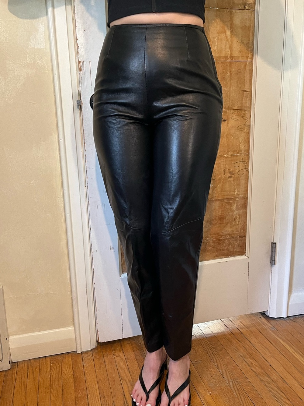 High-Rise Black Leather Pants